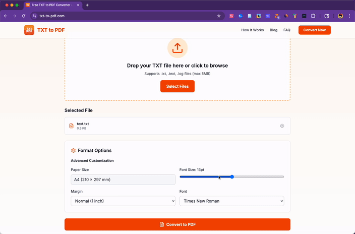 Format settings step - customize PDF options
