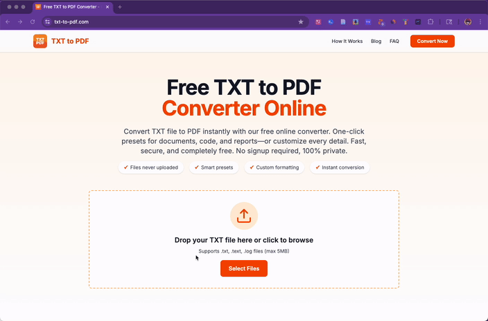 Upload TXT file step - drag and drop or select file